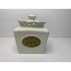THL Farmhouse Country Kitchen Sugar Container White Lattice Trim Bronze Label